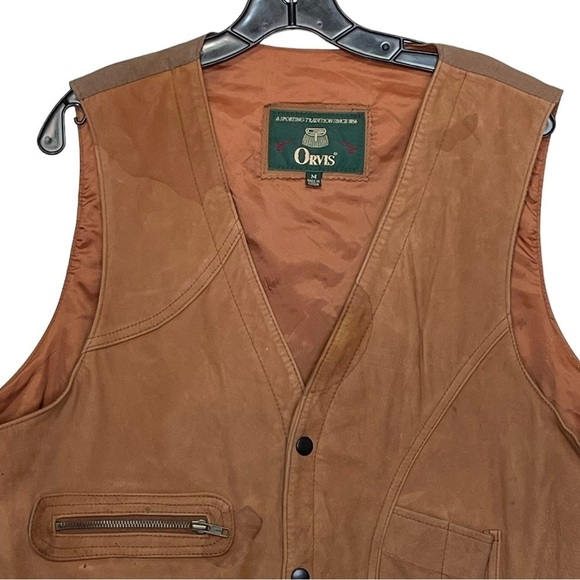ORVIS Cognac Suede Leather Sportsman Munitions Snap Front Outdoors Vest  Medium - Picture 9 of 13